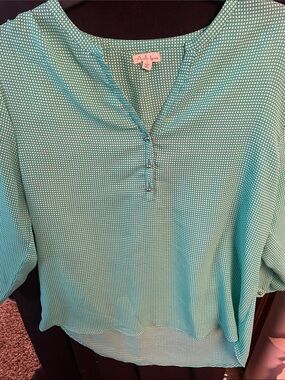 Green Microdot Henley Blouse